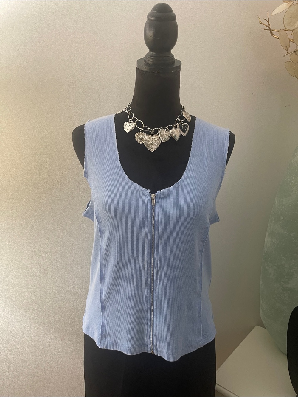 Gilded Intent Powder Blue Zip-Front Sleeveless Tank
